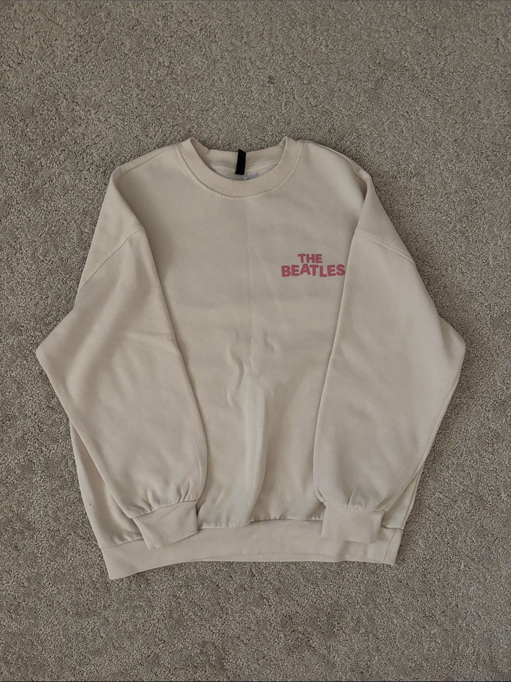 Divided Cream Crewneck Sweatshirt with Pink 'The Beatles' Chest Print